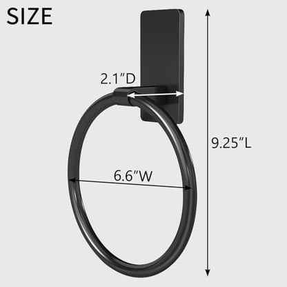 STWWO Hand Towel Holder for Bathroom, Adhesive Round Towel Ring, Black