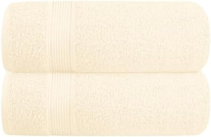 Belizzi Home Cotton 2 Pack Oversized Bath Towel Set 28x55 inches, Large Bath Towels, Ultra Absorbant Compact Quickdry & Lightweight Towel, Ideal for Gym Travel Camp Pool - Ivory