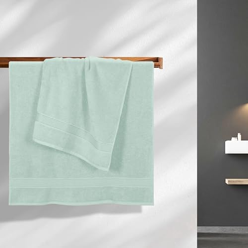 Belizzi Home Cotton 2 Pack Oversized Bath Towel Set 28x55 inches, Large Bath Towels, Ultra Absorbant Compact Quickdry & Lightweight Towel, Ideal for Gym Travel Camp Pool - Sea Green
