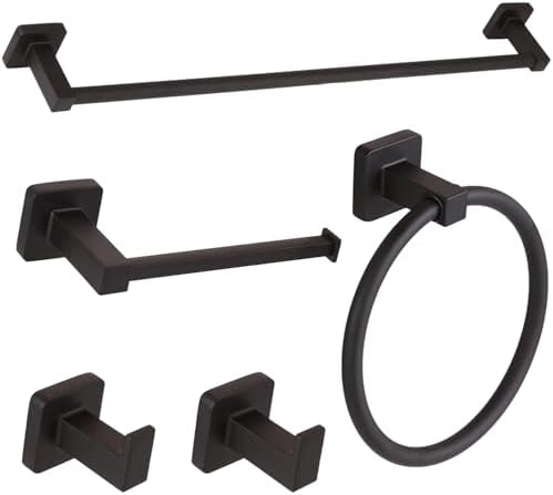 5 Piece Bathroom Hardware Accessories Set Matte Black,24 Inch Towel Bar Set,Towel Rack Set,Bathroom Towel Holder Set