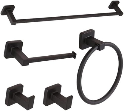 5 Piece Bathroom Hardware Accessories Set Matte Black,24 Inch Towel Bar Set,Towel Rack Set,Bathroom Towel Holder Set