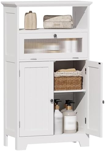 ChooChoo Bathroom Cabinet with Flip Glass Drawer,Freestanding