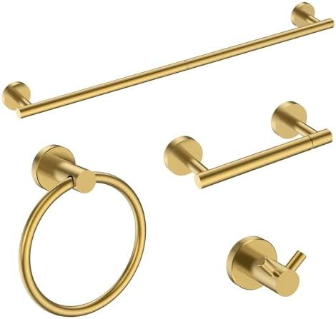 FORIOUS Bathroom Accessories, 4-Piece Bathroom Hardware Set - 24" Towel Bar