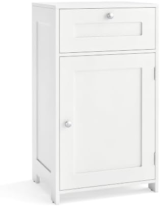 GIANTEX Floor Bathroom Storage Cabinet with Door and Drawer (White)