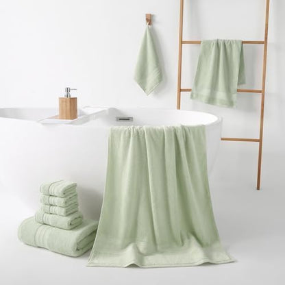 REDKISS Green Towel Set of 8-100% Cotton Luxury Bath Towels Set for Bathroom, 600 GSM Highly Absorbent Bathroom Towel with 2 Large Bath Sheet, 2 Hand, 4 Washcloths, Green Shower Towels for Dorm