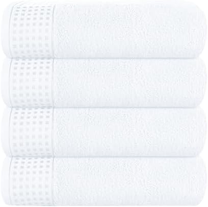 GLAMBURG Ultra Soft 4 Pack Oversized Bath Towel Set 27x54 inches, 100% Cotton Bath Towels, Highly Absorbant Compact Quickdry & Lightweight Towel, Ideal for Gym Travel Camp Pool - White