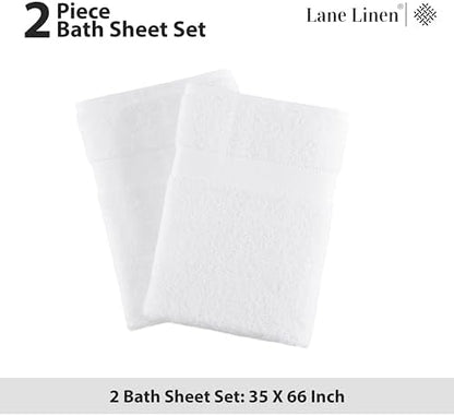 LANE LINEN Bath Sheet Set 2 Pack Oversized Soft Absorbent Quick Dry - White