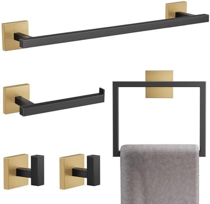 YACVCL Towel Bar Set, 5-Piece Black and Gold Bathroom Hardware Set, Black&Gold Bathroom Accessories Set, SUS304 Stainless Steel 23.6 Inch Towel Holder Towel Racks Set Wall Mounted