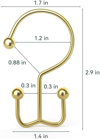 Goowin Shower Curtain Hooks, 12 Pcs Shower Curtain Rings, Durable Gold Shower Curtain Hooks, Double Glide Shower Curtain Rings Rust Proof, Simple Shower Hooks for Shower Curtain & Liner, Gold