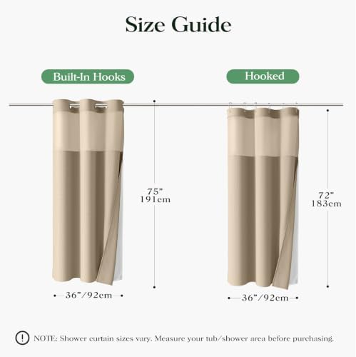 Dynamene Beige Hook Free Waffle Shower Curtain & Snap-in Fabric Liner,36x75