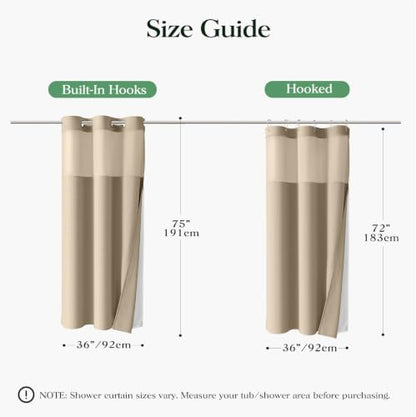 Dynamene Beige Hook Free Waffle Shower Curtain & Snap-in Fabric Liner,36x75