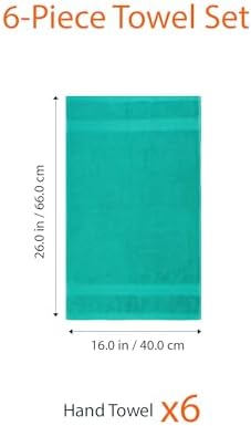 Amazon Basics Fade-Resistant 100% Cotton Hand Towels for Bathroom, Soft Absorbent, 26 x 16 inches, Teal, 6-Pack