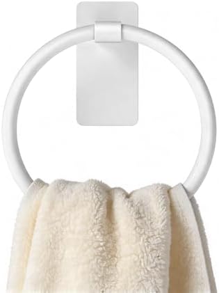 STWWO Hand Towel Holder Adhesive, Round Towel Ring for Bathroom RV, White