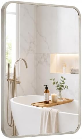 24x36 Inch Brushed Nickel Rounded Rectangle Bathroom Vanity Mirror