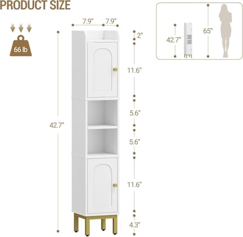 Hzuaneri Slim Bathroom Storage Cabinet, Narrow Bathroom Organizers,2 Doors