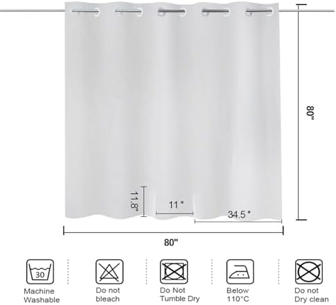 Middle Split Shower Curtain for Shower Chair Transfer Bench, 80"x80" White