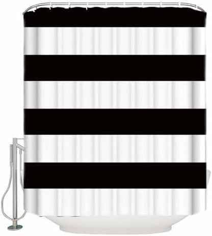 Shower Curtain Bathroom Set Minimalistic Black White Waterproof Shower Curtains with Grommets Hooks Chic Stripes Privacy Bath Curtain for Bathtub Decor 60x72in