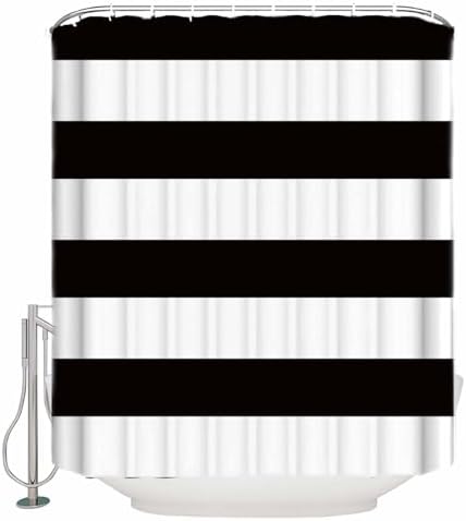 Shower Curtain Bathroom Set Minimalistic Black White Waterproof Shower Curtains with Grommets Hooks Chic Stripes Privacy Bath Curtain for Bathtub Decor 48x72in