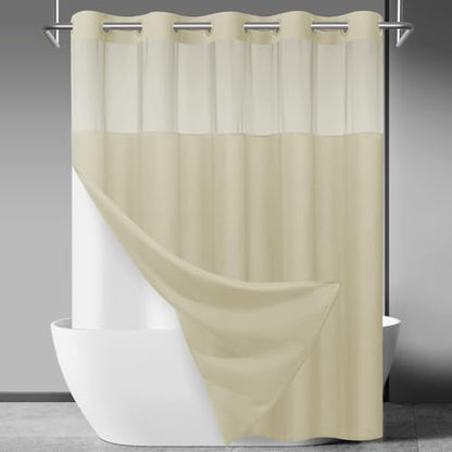 SORTTO No Hook Slub Shower Curtain with Liner, 71x86, Linen