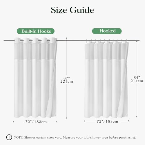 Dynamene White Hook Free Waffle Shower Curtain & Snap-in Fabric Liner,72x87