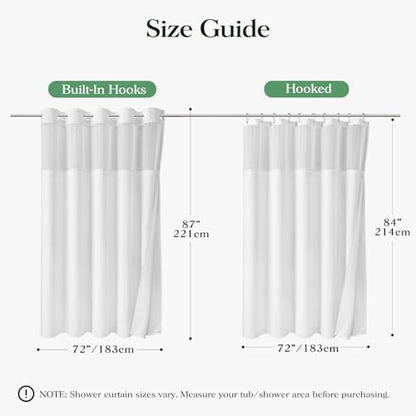 Dynamene White Hook Free Waffle Shower Curtain & Snap-in Fabric Liner,72x87