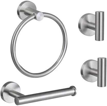 4 Piece Brushed Nickel Bathroom Hardware Set, Modern Towel Ring and Toilet Paper Holder Set,Wall Mounted, Durable SUS304 Stainless Steel Bathroom Accessories Set
