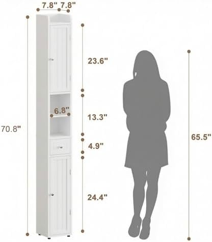 ChooChoo Narrow Bathroom Storage Cabinet with Adjustable Shelves and Drawer