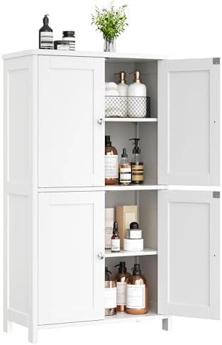 Shintenchi Bathroom Storage Cabinet with Doors and Shelves, Floor Cabinets for Washroom Furniture, Laundry Room, Organization with Adjustable Shelf, White