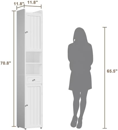 ChooChoo Tall Bathroom Storage Cabinet with Drawer, 11.8" x 11.8" x 70.8"