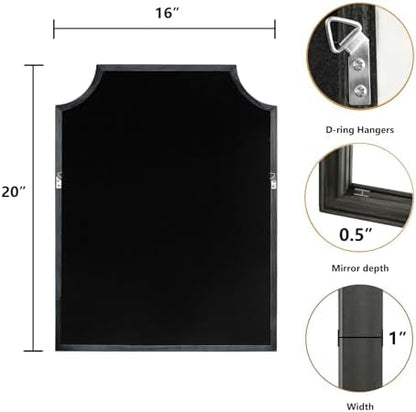 WallBeyond Scalloped Wood Mirror for Wall Decor 16x20 Inch Black Small Bathroom Vanity Rectangle Mirror for Hallway Bedroom Living Room(Black)