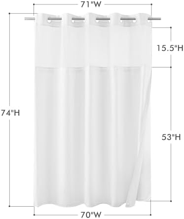 Mrs Awesome No Hook Shower Curtain with Snap-in Fabric Liner 71x74, White