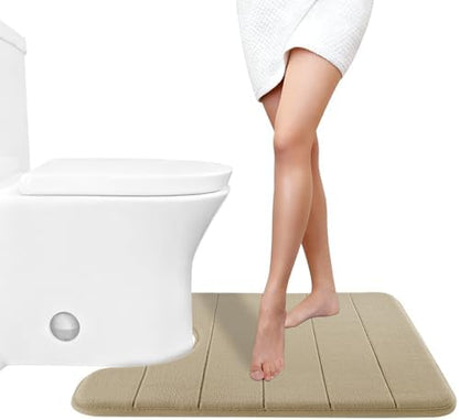 Yimobra Memory Foam Toilet Bath Mat U-Shaped, Soft and Comfortable, Super Water Absorption, Non-Slip, Thick, Machine Wash and Easier to Dry for Bathroom Commode Contour Rug, 24 X 20, Light Tan