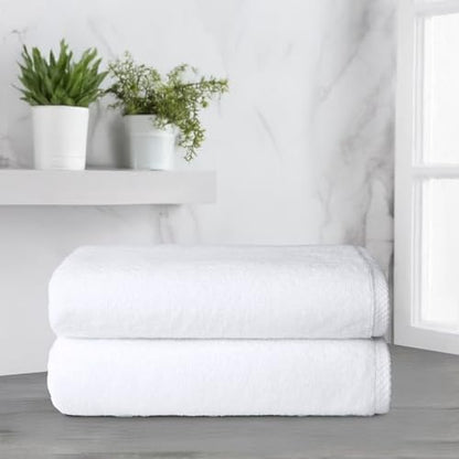 Amazon Basics 2-Piece Quick-Dry Oversize Bath Towel, 100% Cotton, 62" x 30", White