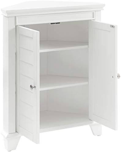 Crosley Furniture Lydia Corner Storage Cabinet and Bathroom Organizer with Shelves, White