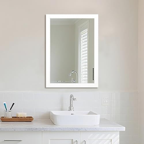 Bathroom Mirror for Over Sink 28x20 Inch Rectangular Wall Mirror, White