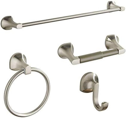 BGL Bathroom Hardware Set Brushed Nickel Adjustable Expandable Towel Bar 4-Piece Bathroom Accessory Set Wall Mounted Robe Hook Toilet Paper Holder Towel Ring Towel Bar