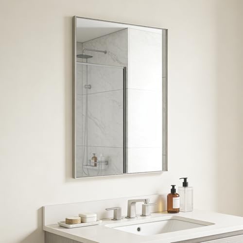Bathroom Mirror for Wall, 36x24 Inch Framed Vanity Mirror Brushed Nickel