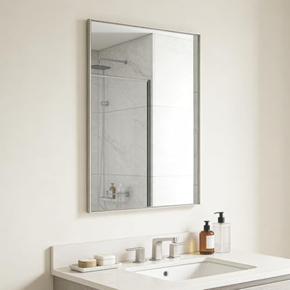 Bathroom Mirror for Wall, 36x24 Inch Framed Vanity Mirror Brushed Nickel