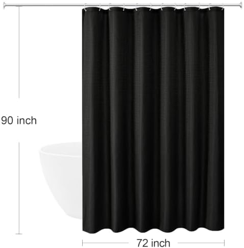 Gibelle Extra Long Black Fabric Shower Curtain, 72 × 90