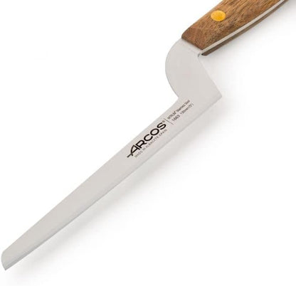 Arcos Cheese Knife set 3 pieces. Nitrum Stainless Steel. Very useful set for irregular pieces of hard cheeses, soft cheeses and creamy cheeses. Handle 100% Ovengkol wood Series Nordika. Color Brown.