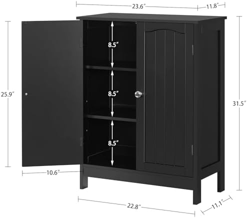 Iwell Bathroom Cabinet, Bathroom Storage Cabinet with 2 Doors & 3 Shelves, 3 Heights Available, for Living Room, Entryway, Kitchen, Home Office, Black