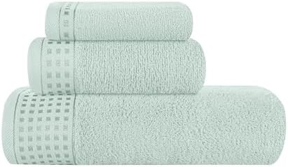 GLAMBURG Ultra Soft 3 Pack Cotton Towel Set, Contains a Bath Towel 28x55 inch, a Hand Towel 16x24 inch & a Wash Coth 12x12 inch, Ideal Everyday use, Compact & Lightweight - Sea Green