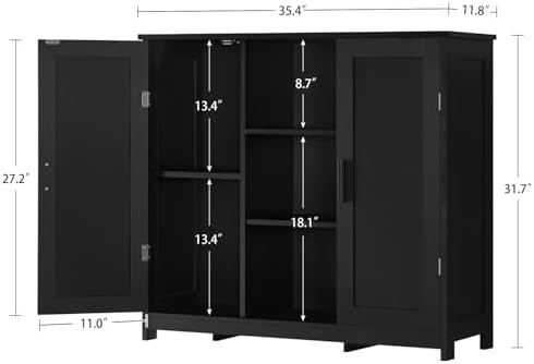 Iwell Storage Cabinet with 2 Doors and 4 Storage Shelves, Bathroom Cabinet, Cupboard for Living Room, Home Office, Entryway, Black