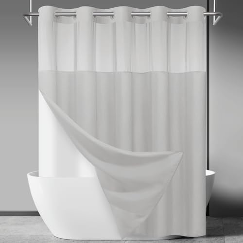 SORTTO No Hook Slub Shower Curtain with Liner, 71x74, Light Grey