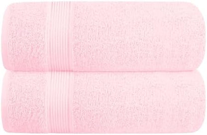 Belizzi Home Cotton 2 Pack Oversized Bath Towel Set 28x55 inches, Large Bath Towels, Ultra Absorbant Compact Quickdry & Lightweight Towel, Ideal for Gym Travel Camp Pool - Pink
