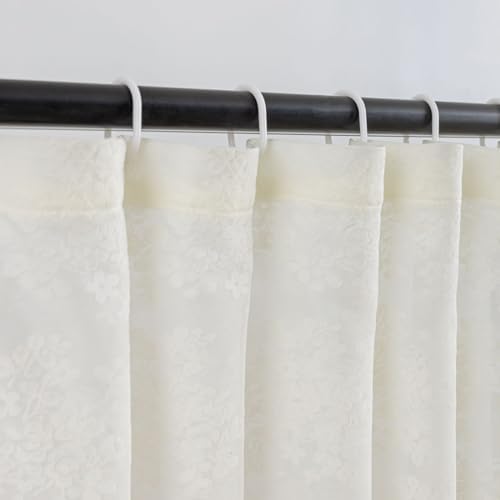 TUDECO Extra Long Shower Curtain - Rustic Lace Off White Shower Curtain with Attached Valance Vintage Floral Sheer Extra Wide Bathroom Decor Scalloped Edges, 102" W×84" L, 1 Panel, Cream