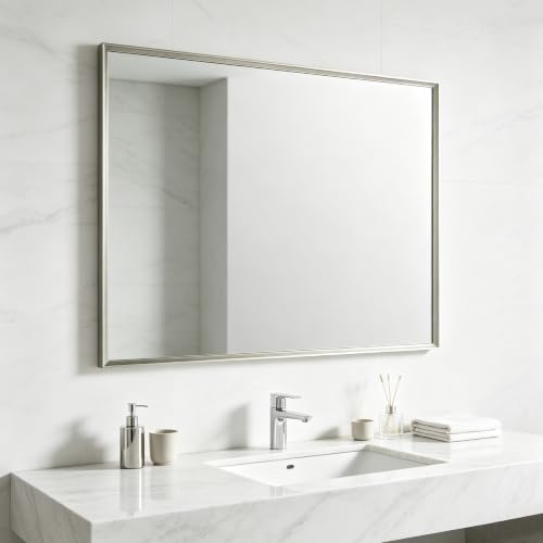 Bathroom Mirror for Wall, 40x30 Inch Framed Vanity Mirror Brushed Nickel