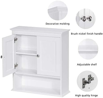 Spirich Bathroom Wall Cabinet with Beadboard Doors, White Medicine Cabinet