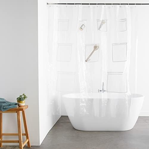 Amazon Basics 8-Gauge PEVA Shower Curtain or Liner with Mesh Storage Pockets - 72" x 72", Clear (Pack of 10)