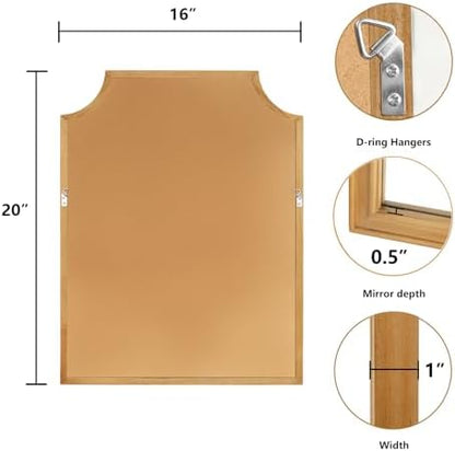 WallBeyond Scalloped Wood Mirror for Wall Decor 16x20 Inch Small Bathroom Vanity Rectangle Mirror for Hallway Bedroom Living Room(Natural)